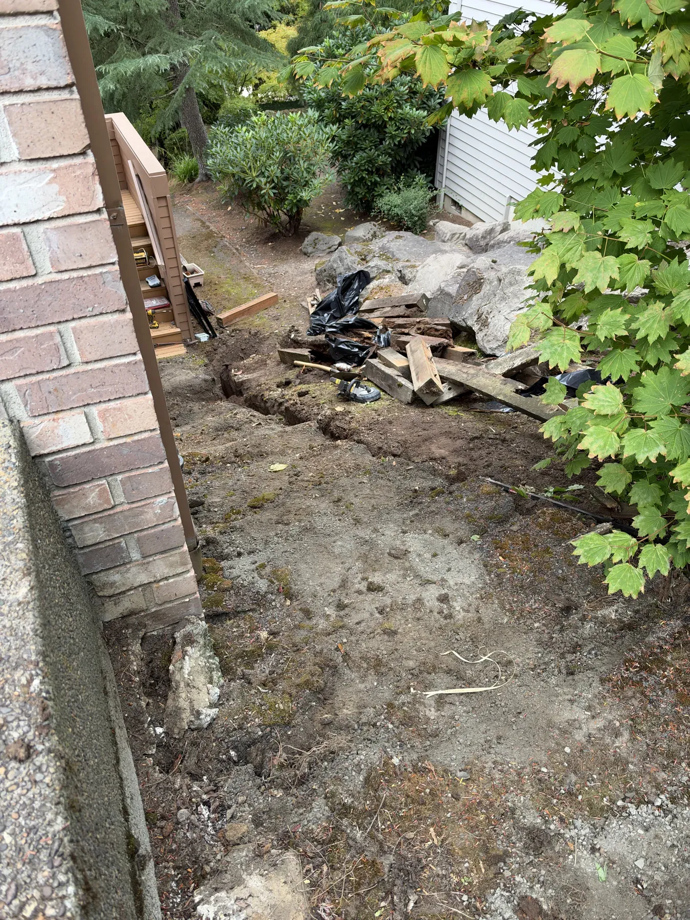 Staircase site preparation and removed materials