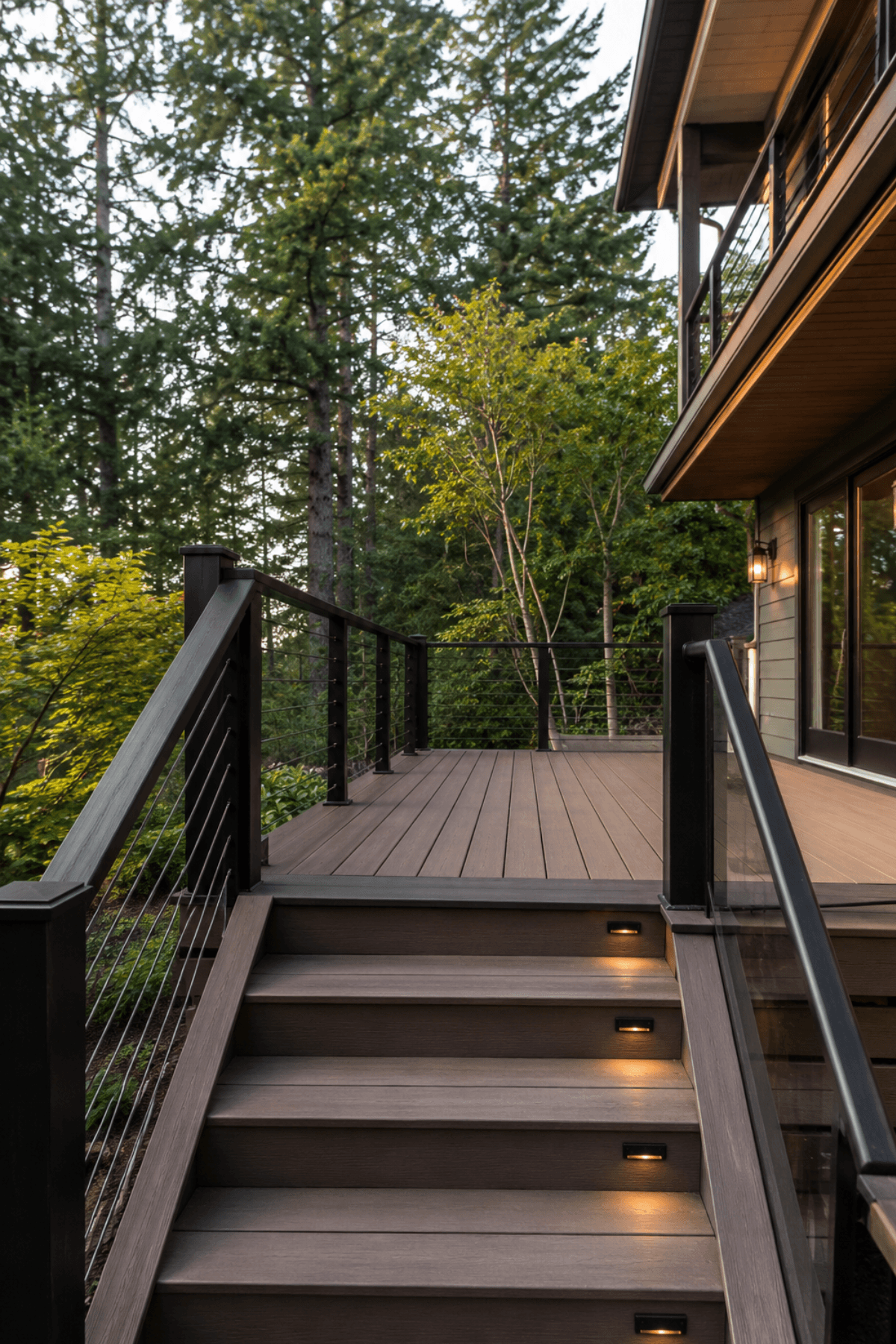 Custom deck railing and stairs on a Portland home
